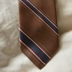 Dior Brown Tie with Red and Blue Stripes